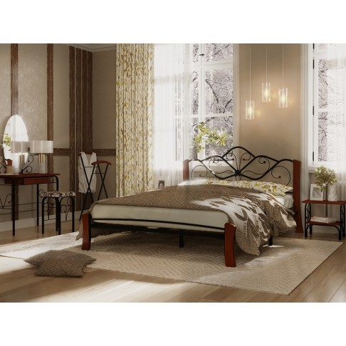 Кровать Аксамит Венера 4 лайт чёрный/махагон-1