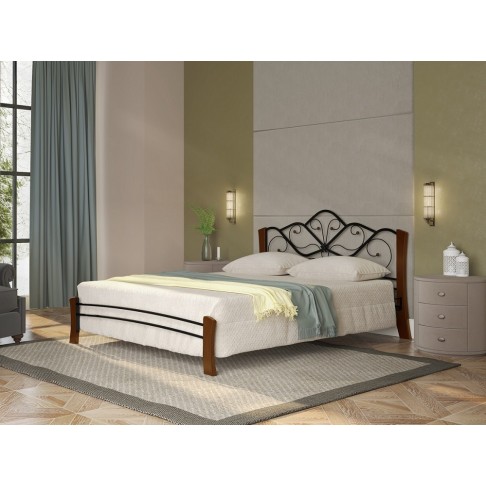 Кровать Аксамит Венера 4 лайт чёрный/махагон-0